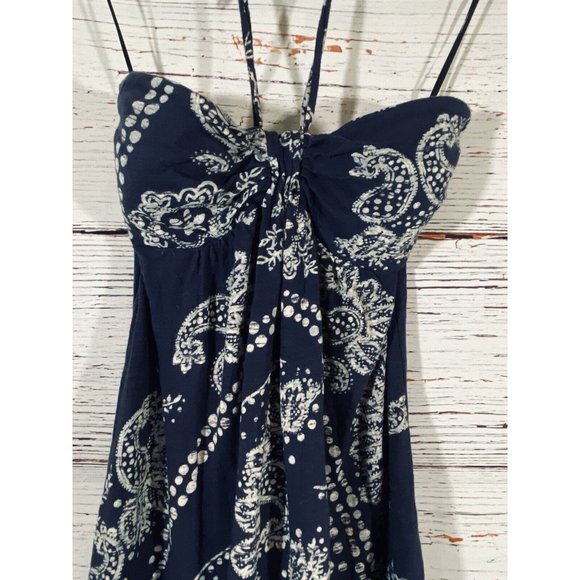 American Eagle Juniors Halter Dress Sz Small Cotton Blue Paisley Handkerchief - Picture 6 of 11